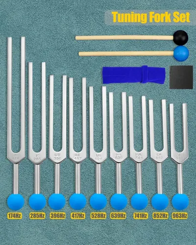 Miniatura 3 de Juego de 9 diapasones Solfeggio para curación, 174 Hz, 285 Hz, 396 Hz, 417 Hz, 528 Hz, 639 Hz para terapia de sonido de chakras de sanación del ADN