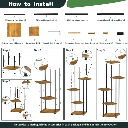 Miniatura 7 de Soporte para plantas de interior, 5 niveles altos para plantas, estante para plantas interiores, estante de exhibición de esquina, soporte