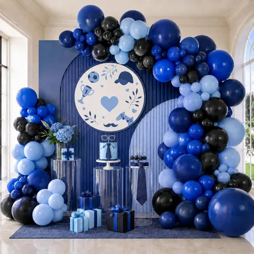 Miniatura 8 de Kit de Arco de Globos Azul Blanco Plateado, Guirnalda de Globos Azul Marino Plateado Blanco con Globos Metálicos Azul Oscuro Azul Claro Plateados