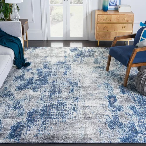 Miniatura 6 de SAFAVIEH Aston Collection ASN704N - Alfombra redonda de 3 pies, color azul marino/gris, moderna, abstracta, no desprende pelusa, para comedor