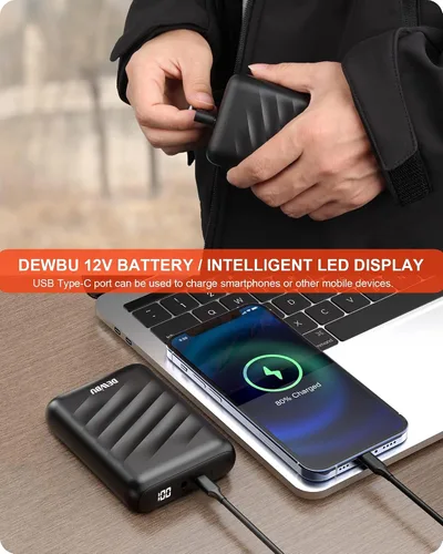 Miniatura 5 de DEWBU Chaqueta de hombre con calefacción eléctrica para invierno y con batería de 12 V, abrigo con revestimiento suave para exteriores