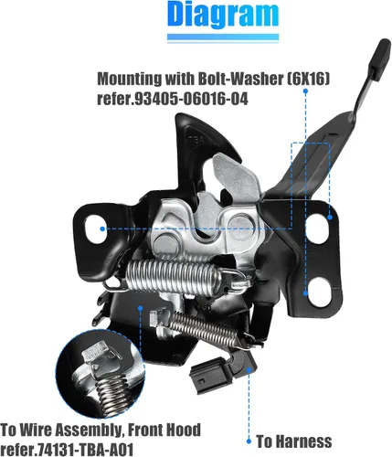 Miniatura 7 de X AUTOHAUX 74120-TBA-A01 Cerradura de Gancho para Capó del Motor de Coche para Honda Civic EX/EX-L/EX-T/LX/Si/Sport/Sport Touring/Touring 2016-2020