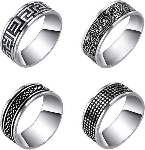 Supra Diamanto 4PCS Plain Band Rings for Men Stainless Steel Rings for Men Wedding Ring wedding totem Rings for Men Silver Vintage Stainless Steel