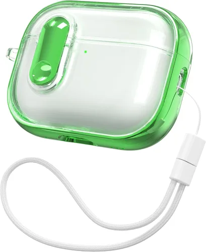 RFUNGUANGO (con cerradura de seguridad) Funda protectora transparente para AirPods Pro de 2.ª/1.ª generación, Funda protectora de TPU suave Verde