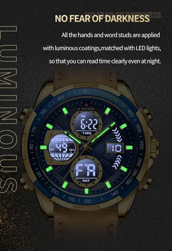 Miniatura 6 de NAVIFORCE Relojes digitales militares para hombre, analógico, cuarzo, impermeable, reloj deportivo multifuncional de cuero
