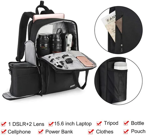 Miniatura 2 de CADeN Mochila para cámara DSLR, impermeable, antirrobo, con compartimento para laptop de 15.6 pulgadas, puerto de carga USB, soporte para trípode