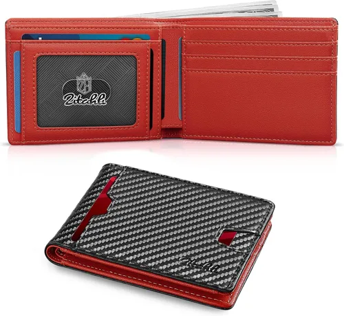 Miniatura 13 de Zitahli Billetera para hombre, de piel fina, con bloqueo RFID, minimalista, plegable, tarjetero con caja de regalo