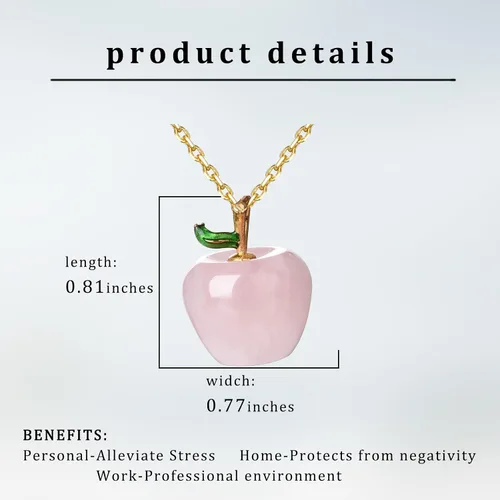 Miniatura 6 de ZPMMPZ Collar de manzana, collar de cuarzo rosa, collar de cuarzo rosa manzana, collar con colgante de manzana de cristal rosa para mujeres y niñas