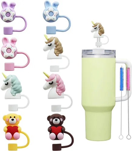 Miniatura 25 de 12 piezas de lindas cubiertas de pajita de silicona, tapas de pajita RENUIS para vasos, puntas de pajitas de beber portátiles reutilizables, tapones