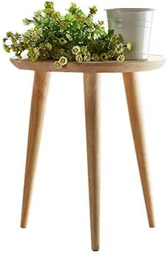 WoodShine Mesa auxiliar pequeña redonda de madera maciza para sofá, mesa auxiliar de anidación de acento natural (H: 24.21 pulgadas)