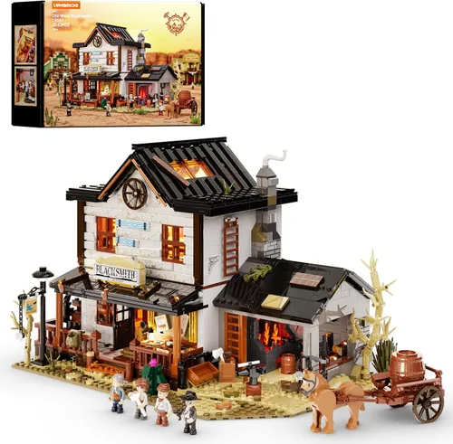 Lumibricks Wild West Blacksmith Lighting - Juego de ladrillos de construcción, colección Western Forge House 2042 piezas para amantes del oeste