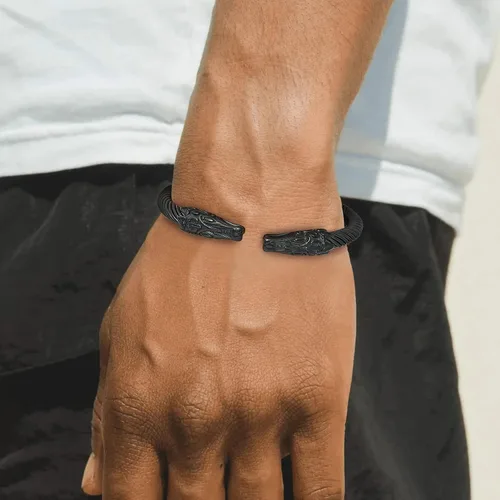 Miniatura 4 de Bestyle Brazalete vikingo de acero inoxidable pesado para hombres y niños, pulsera ajustable abierta de cuervoloboruna, vintage, retro, joyería
