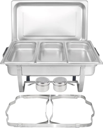 Miniatura 11 de Tiger Chef 8 cuartos de galón, Chafer Tamaño Completo Acero Inoxidable 2 charolas de medio tamaño y Carcasa de tacto frío de plástico., Plateado