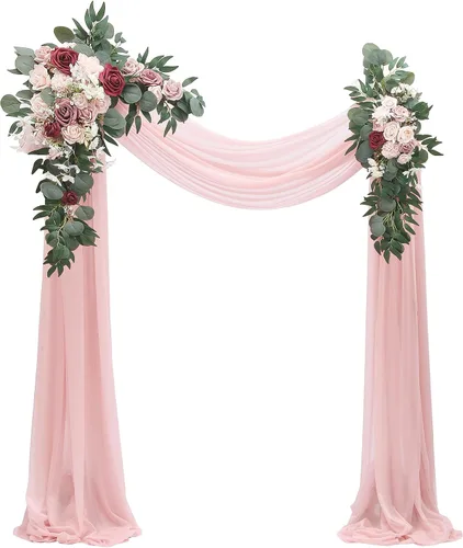 Miniatura 15 de Floroom Kit de Flores de Arco con Cortinas (Paquete de 4) - 2 piezas de Guirnalda Floral Artificial Rosa Rubor con 2 piezas de Tela Drapeada