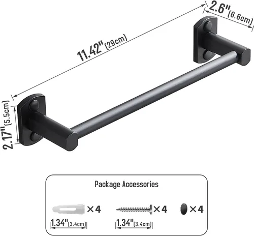 Miniatura 4 de Toallero negro, toallero de mano para baño, colgador de toallas montado en la pared, soporte para toallas de baño de cocina, barra de toalla