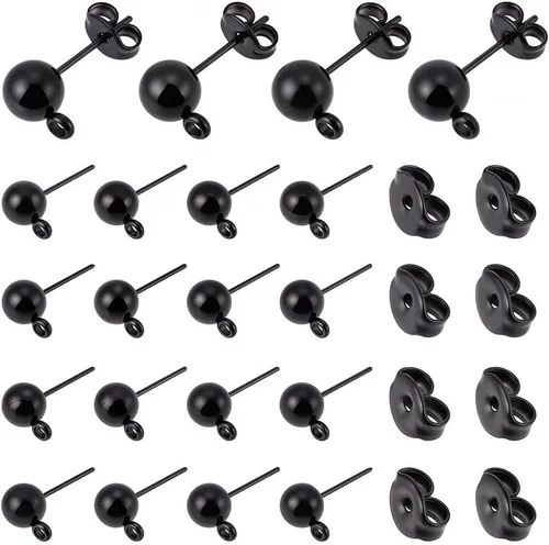 Miniatura 8 de SUNNYCLUE 1 caja, 80 unidades, 20 pares de aretes de bola, aretes de acero inoxidable 304 con lazo de 0.157 pulgadas para hacer joyas, accesorios