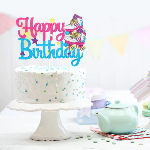 Miniatura 7 de Decoración de pastel de patinaje sobre ruedas de feliz cumpleaños de los años 90, suministros para pasteles de fiesta de los años 90, decoraciones