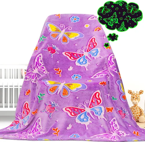 Miniatura 15 de Gdindff Bonita manta infantil que brilla en la oscuridad con diseño de dinosaurio para niños, de franela que brilla en la cama, sofá, sofá, manta
