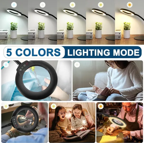 Miniatura 4 de IVMAIE - Lupa de 10 aumentos con luz, lente de vidrio real, 5 modos de color atenuables, lupa iluminada con cuello de ganso flexible con soporte