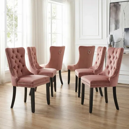 Miniatura 34 de Velvet Dining Chairs Set of 2, Tufted High Chairs with Nailhead Trim, Pull Ring, Black Solid Wood Legs, Elegant Upholstered Accent Chairs for Dining