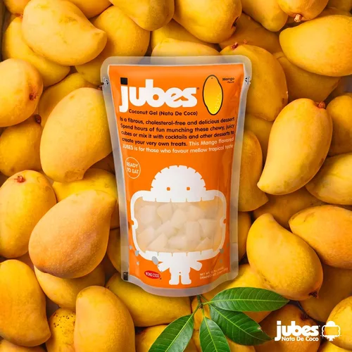 Miniatura 3 de Jubes Mango Nata De Coco Jelly Cubes 12.7 oz – Cubos de gelatina de coco y mango para sagú – Gel de coco en ingredientes de jarabe para té