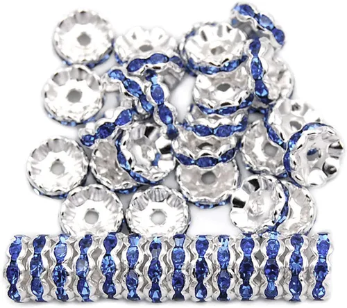 Miniatura 8 de RUBYCA - 100 unidades de espaciadores redondos y ondulados de cristal checo de alta calidad en tono plateado, Cristal, 10mm