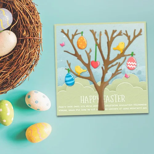 Miniatura 3 de Estivaux Huevos de Pascua troquelados de árbol para hacer tarjetas, conejito de Pascua, conejos de corte, juegos de troqueles de árbol, pájaros