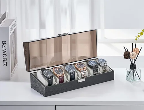 Miniatura 8 de Hzuaneri Caja de reloj, regalos de Navidad, caja de reloj de 6 ranuras con tapa acrílica grande, almohadas de reloj extraíbles, organizador, regalo