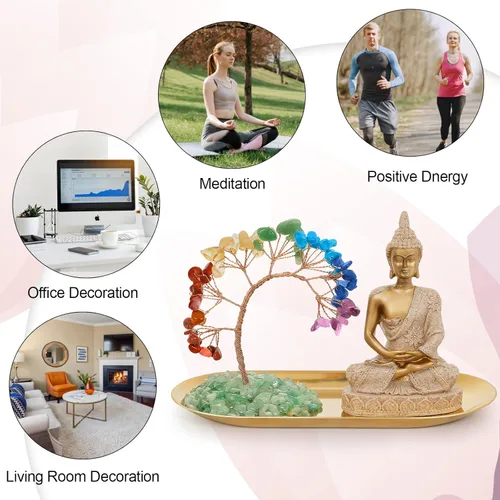Miniatura 6 de INNOLITES Juego de 7 chakras de árbol de cristal y estatua de Buda, decoración de meditación de yoga, árbol del dinero y estatuas de Buda