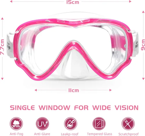 Miniatura 2 de Seago Gafas de natación para niños, máscara de buceo para jóvenes (5-15), antivaho 180° visión clara Rosa