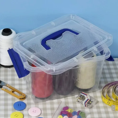 Miniatura 7 de Juego de 6 contenedores de almacenamiento de plástico de 3 litros, contenedor de almacenamiento con pestillo con asa (mango azul)