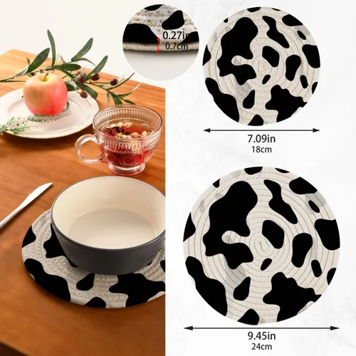 Miniatura 3 de Kigai Juego de 2 salvamanteles con textura de vaca para cocina, salvamanteles de tejido de hilo de algodón puro para platos calientes, cuencos