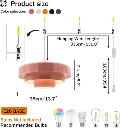 Miniatura 5 de Lámpara Colgante Rosa con Enchufe, Luz Colgante Moderna de Mediados de Siglo, Accesorios de Lámpara Colgante, Luz Colgante de Estilo Nórdico