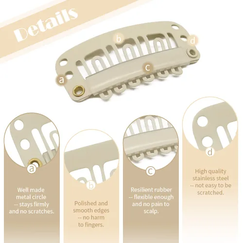 Miniatura 44 de Dreamlover - Clips para extensiones de cabello, clips para peluca con 9 dientes, 30 piezas Beige