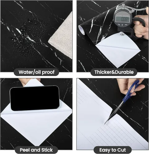 Miniatura 8 de LXCREAT Papel de contacto de mármol negro para encimera de cocina, papel tapiz mate extraíble, autoadhesivo, vinilo impermeable, rollo de 15.7 x 118