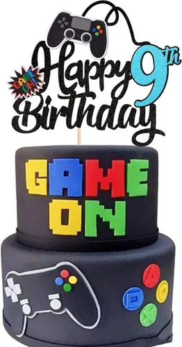 Miniatura 16 de 1 PCS Decoración para Pastel de Videojuegos Feliz Cumpleaños 14 con Purpurina, Palillo Decorativo de Pastel de Videojuegos Game On Controladores