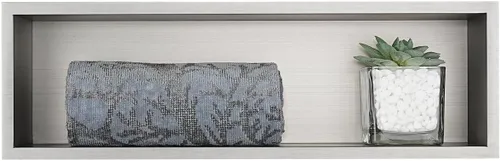 JQK Niche de ducha sin necesidad de azulejos, estante de baño de níquel cepillado de 4 x 14 pulgadas, estante organizador de ducha empotrado de