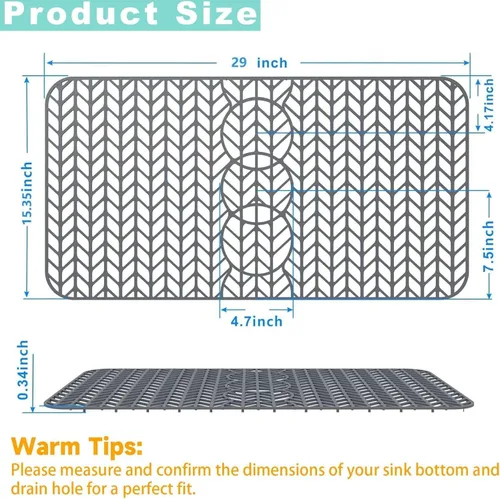 Miniatura 3 de AWOKE - Protectores para fregadero de cocina, alfombrilla de fregadero de 29 x 15.35 pulgadas, resistente al calor, de silicona, fácil de limpiar