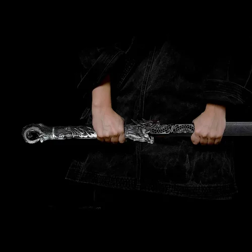 Miniatura 3 de Espada china de la dinastía Tang Dao de acero al carbono, hoja recta afilada, katana con patrón de dragón, funda Negro