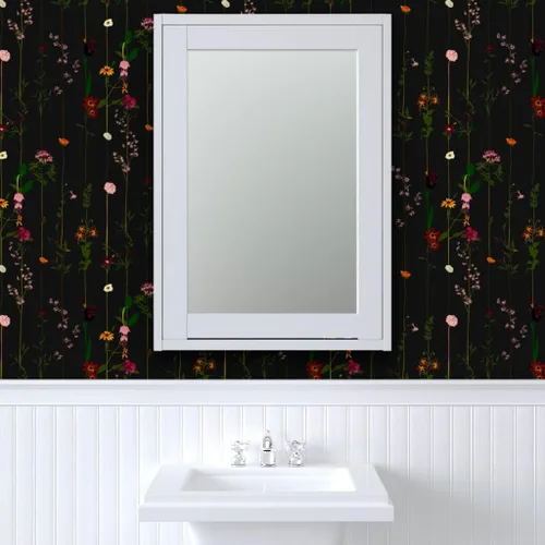 Miniatura 9 de Papel tapiz autoadhesivo de 9 x 2 pies – Moody Floral Dark Flower Stripe Wildflower Minimic Midcentury Modern Stripes Papel tapiz extraíble