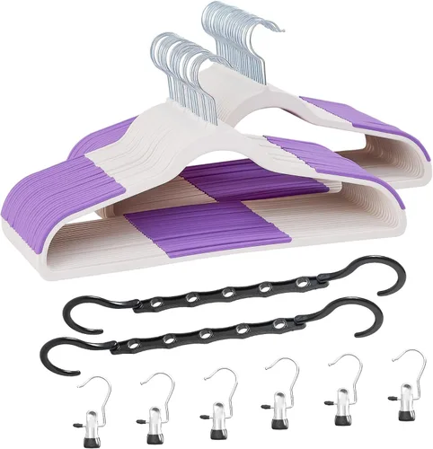 Miniatura 26 de VECELO Paquete de 50 perchas de plástico, perchas de ropa que ahorran espacio con muescas para los hombros para correas, perchas antideslizantes
