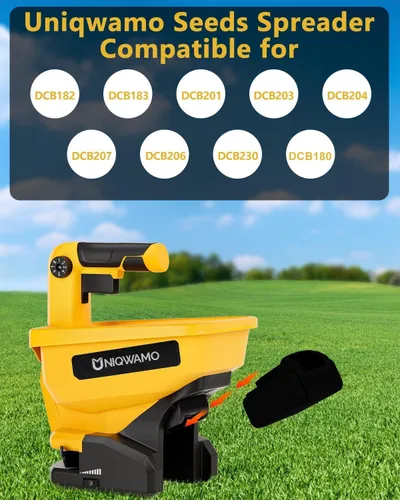 Miniatura 6 de Uniqwamo Esparcidor de Potencia Portátil Compatible con Batería Dewalt de Iones de Litio de 20V/60V, Disponible Durante Todo el Año, Semillas