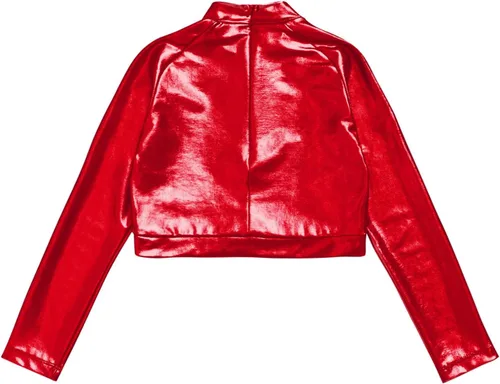 Miniatura 4 de JEATHA Camiseta corta de manga larga con lentejuelas brillantes para niños y niñas, con cuello alto falso, camisetas atléticas de jazz hip-hop