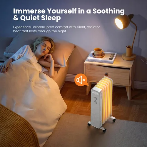 Miniatura 5 de Calentador de radiador eléctrico portátil, calentadores de espacio llenos de aceite con 3 ajustes de calor, termostato ajustable, protección contra