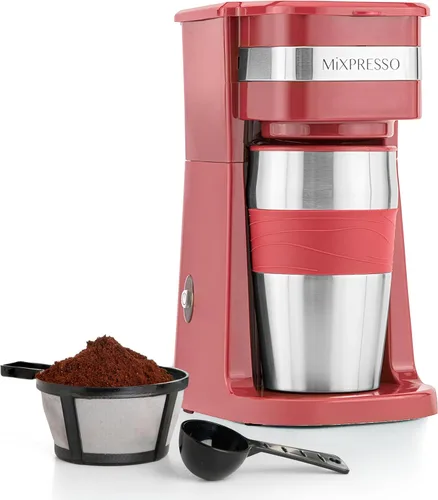 Miniatura 8 de Mixpresso Cafetera Personal de Una Sola Porción y Taza de Viaje de 14oz, Cafetera Pequeña de Goteo y Termo, Apagado Automático y Filtro Negro
