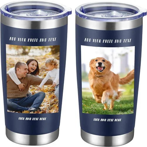 Miniatura 11 de Vaso de café personalizado de acero inoxidable, botella de agua personalizada de 20 onzas, vasos aislados con tapas y pajitas, imagen de logotipo