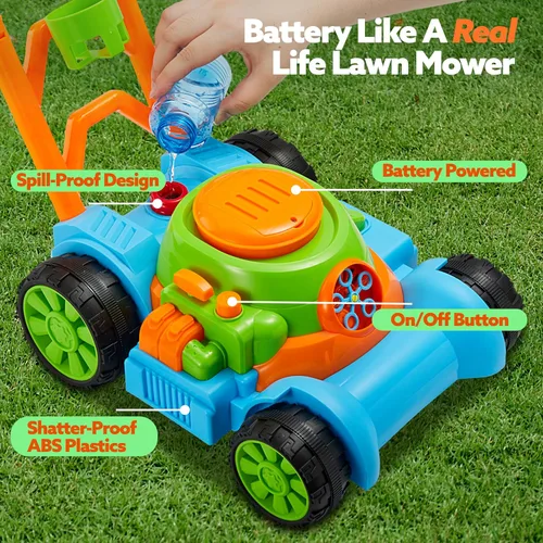 Miniatura 3 de SLOOSH - Cortacésped de burbujas para niños pequeños - Máquina de burbujas a prueba de derrames, juguete de juego de jardinería simulada para niños