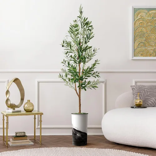 Miniatura 13 de Árbol artificial en maceta contemporánea, palmera tropical areca artificial de seda para decoración del hogar en interiores y exteriores, altura