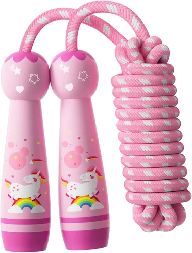 Miniatura 8 de Cuerda de saltar para niños, cuerda de saltar trenzada de algodón ajustable con mango de madera para niños pequeños, fitness, entrenamiento