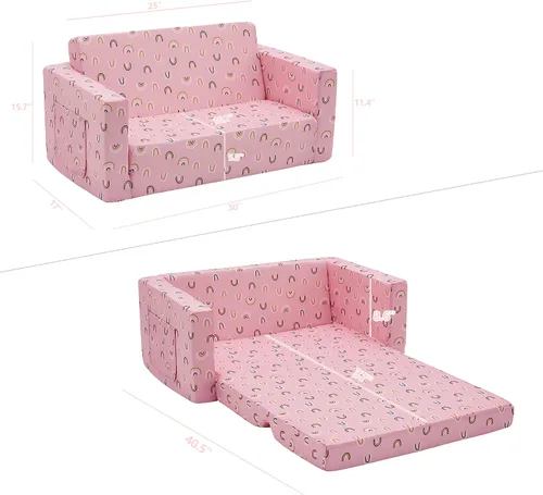 Miniatura 3 de Ulax furniture Sofá para niños, silla de relleno para niños, sofá convertible 2 en 1 para sofá cama (arcoíris rosa)